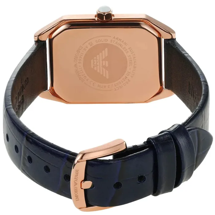 Emporio Armani Gianni T Bar Quartz Mother of Pearl Dial Blue Leather Strap Watch For Women - AR11466 - Image 2